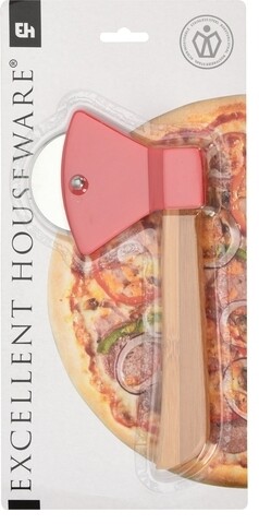 Pizza szeletelő, 20x10x2 cm, rozsdamentes acél, vörös / barna