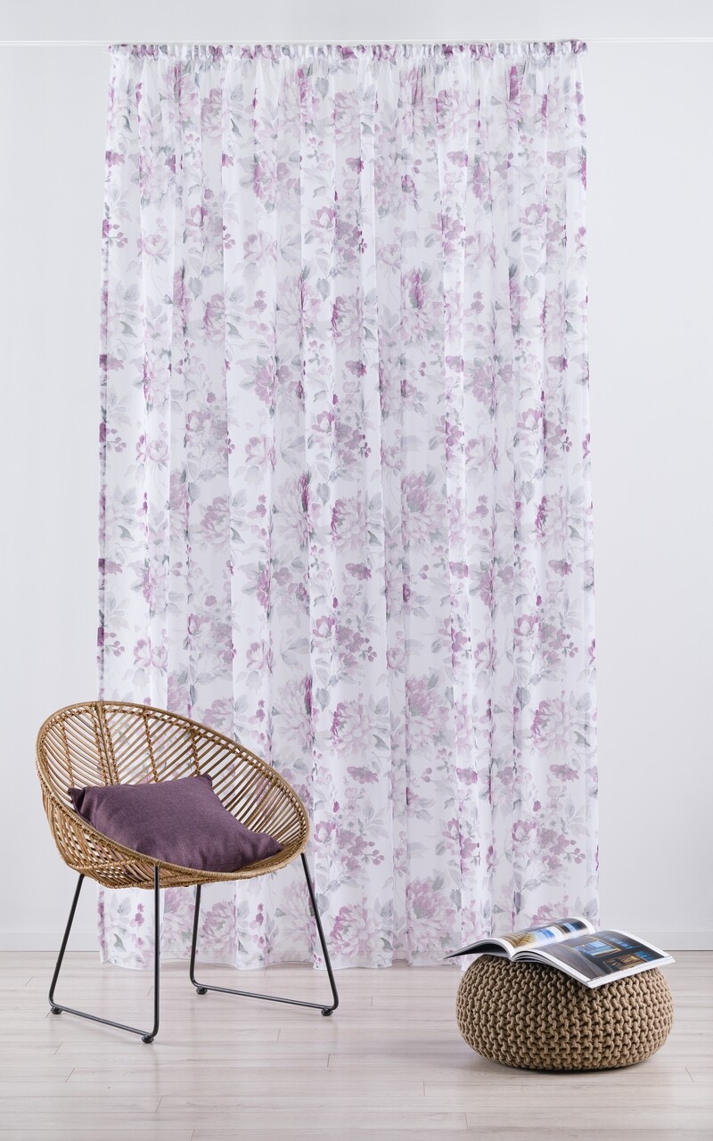 Fehér-lila átlátszó függöny 300x260 cm Elsa – Mendola Fabrics