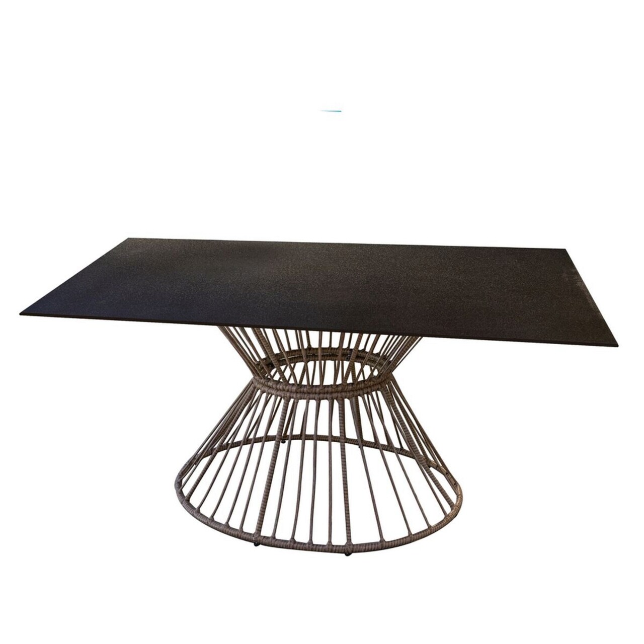 Ariki Kerti asztal, 150 x 120 x 71.5 cm, acél/szintetikus rotáng/edzett üveg