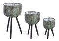 Tripod 3 db Virágcserép, Bizzotto, bambusz/bükkfa, zöld/fekete