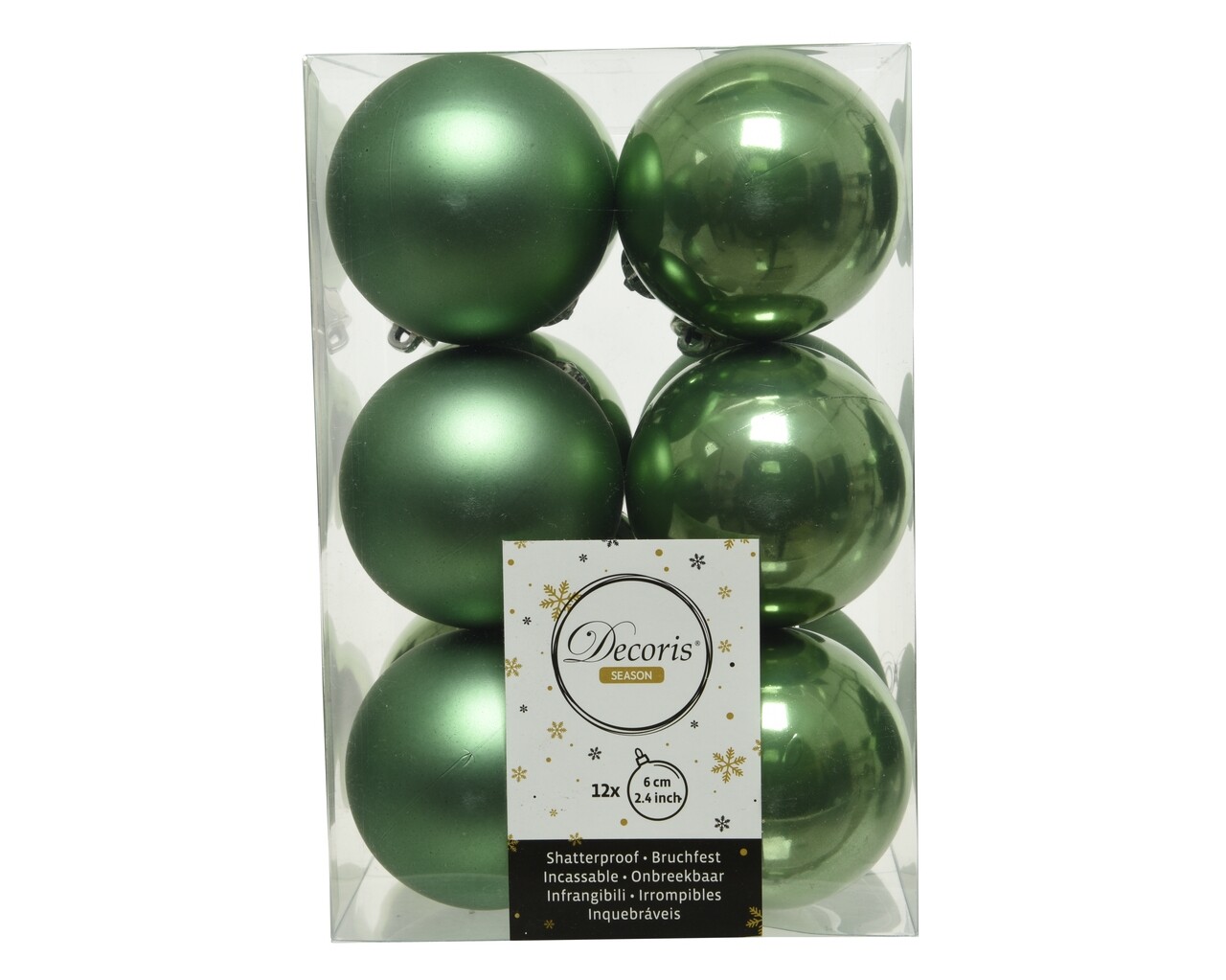 Doboz 12 vegyes Green Mix Gömb, Decoris, Ø6 cm, műanyag, zsálya zöld