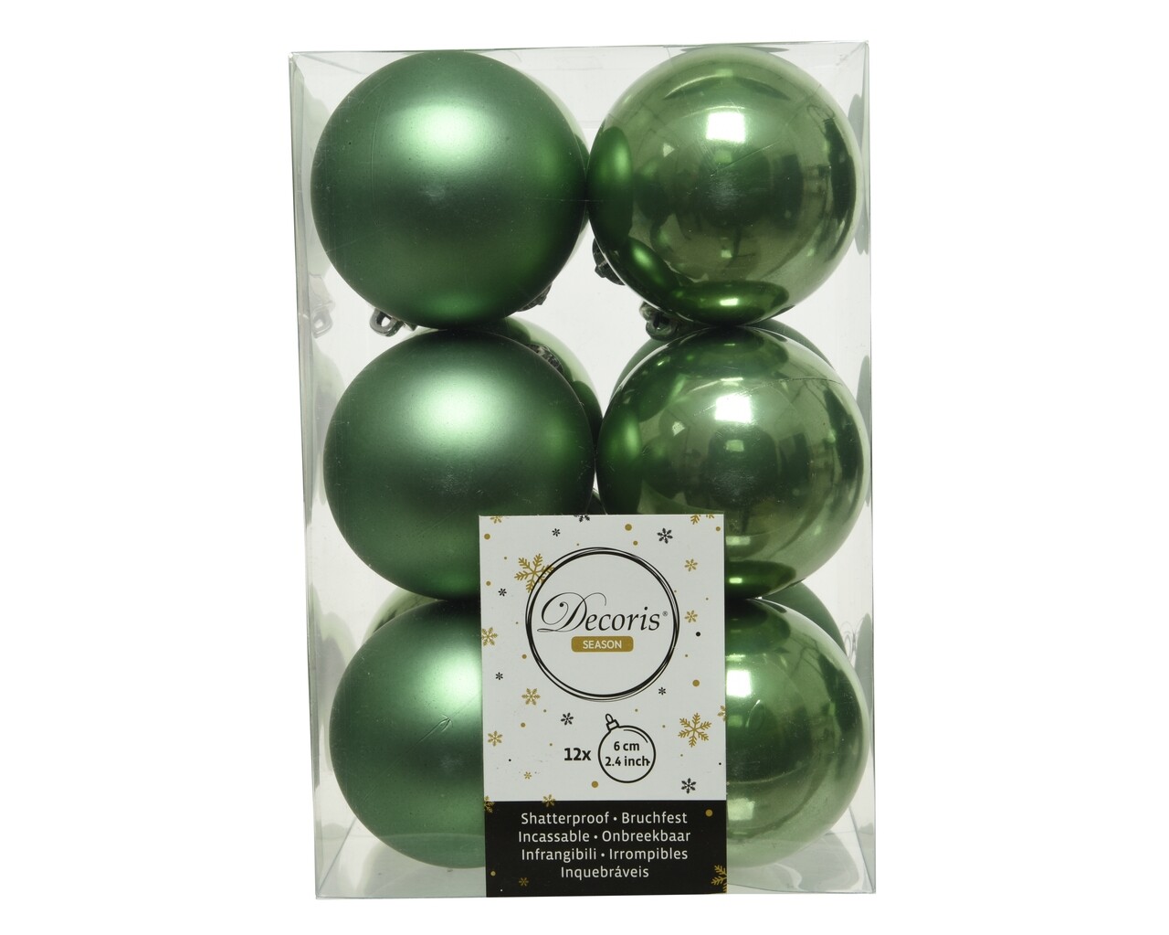 Doboz 12 Vegyes Green Mix Gömb, Decoris, Ø6 Cm, Műanyag, Zsálya Zöld