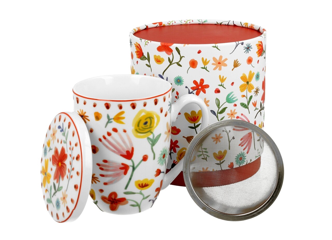 Csésze szűrővel, DUO, Pasztell, 420 ml, porcelán, többszínű