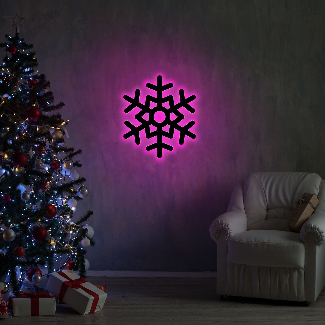 Snowflake 2 Fali lámpa, Neon Graph, 28x32 cm, rózsaszín