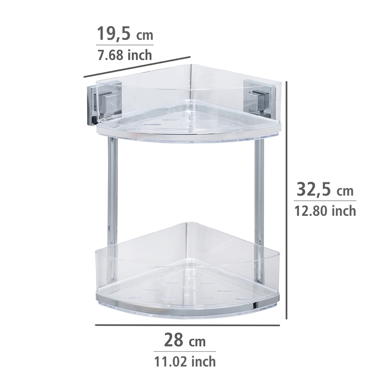 Fürdőszobai Sarokpolc,  Wenko, Quadro Vacuum-Loc®, 28 X 32.5 X 19.5 Cm, Rozsdamentes Acél/műanyag