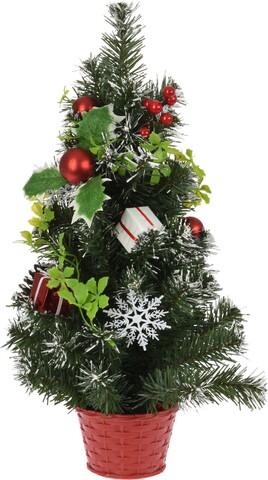 Tree w snow and decoration Dísz fenyőfa, H50 cm, polivinil-klorid
