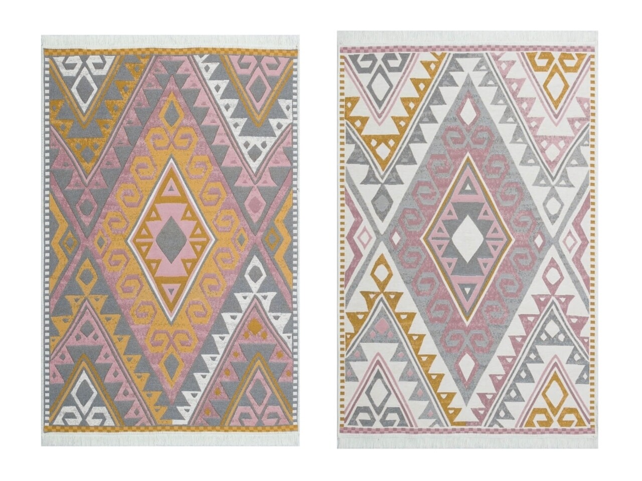 Kilim 2 Oldalú Szőnyeg, Arya 08 Pink/Yellow, Baketo, 100% újrahasznosított Pamut, 80x300 Cm