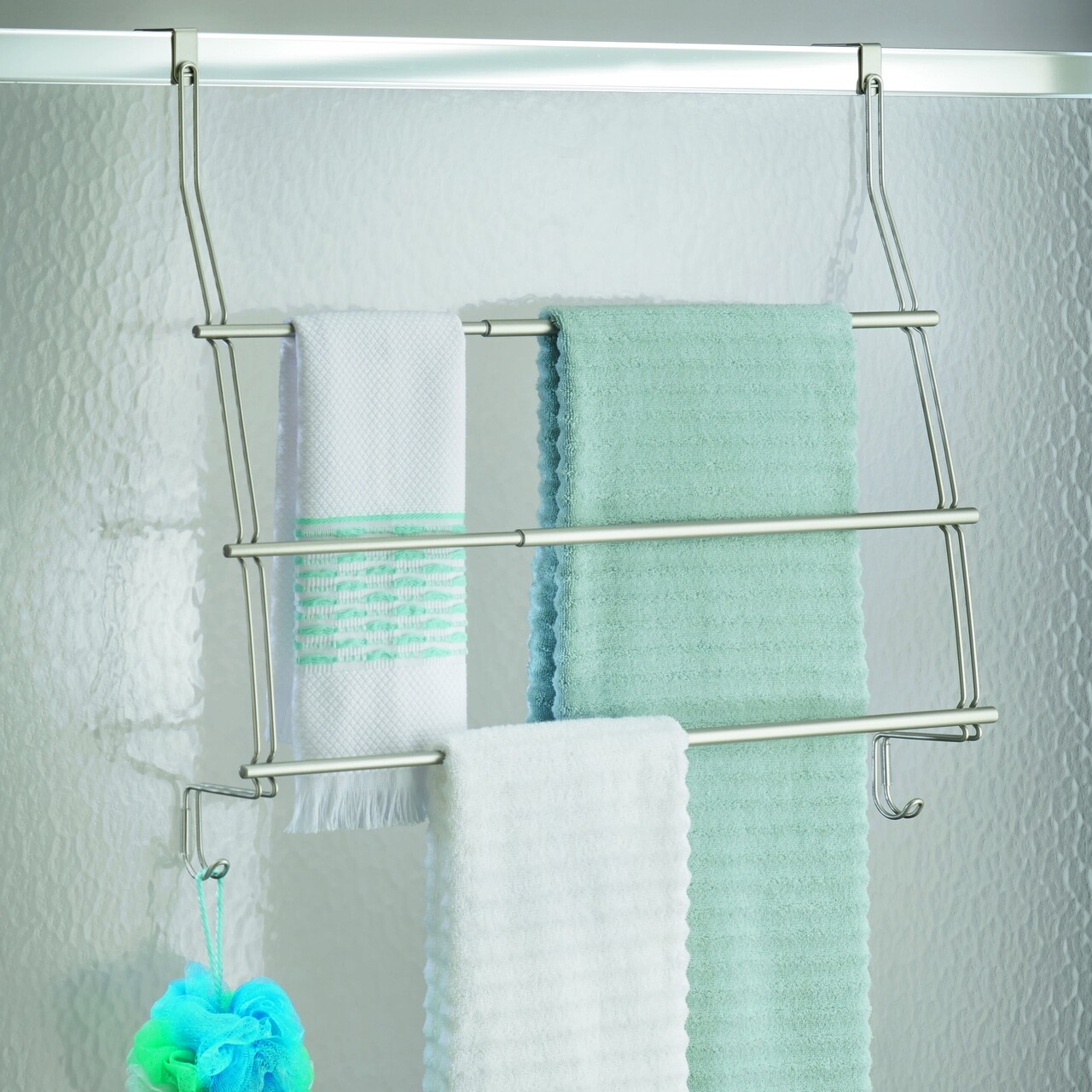 Fürdőszoba állvány zuhanykabinhoz / ajtóhoz Neo, iDesign, kihúzható, 45,8x11,5x61,5 cm, szatén acél
