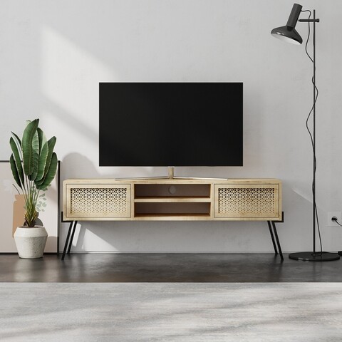 Naív TV komód, Decotie, 143x35,6x50,7 cm, melamin forgácslap, tölgy