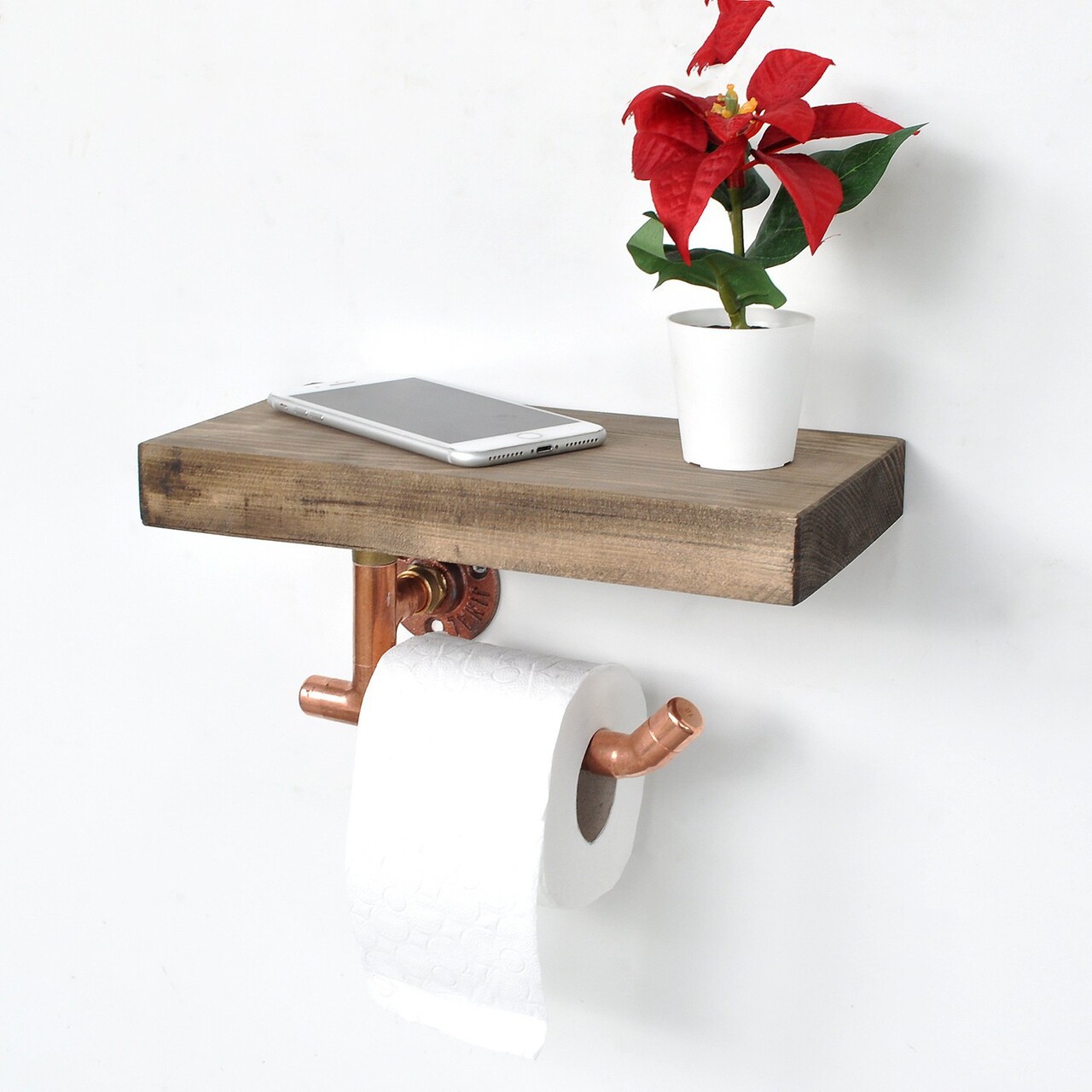 Evila Originals WC papírtartó polccal, 30x14x15 cm, lucfenyő, barna