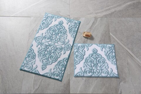 2 db Emboss fürdőszőnyeg készlet, konfetti, 50x57 cm / 57x100 cm, türkiz