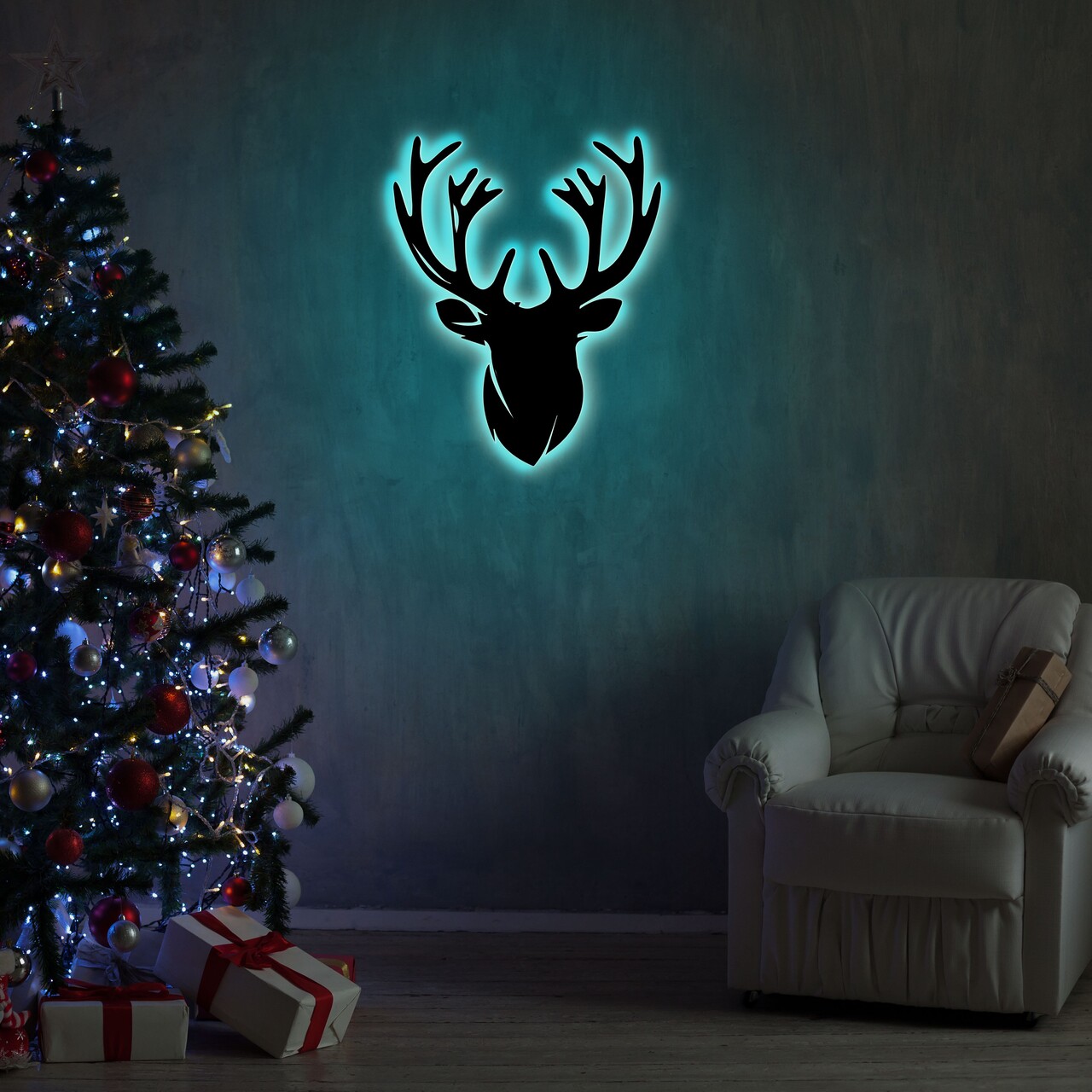 Deer 2 Fali lámpa, Neon Graph, 25x30 cm, kék