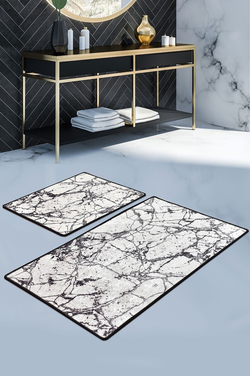 Marble 2 darabos Fürdőszobai szőnyeg, Chilai, 50x60 cm/60x100 cm, fehér