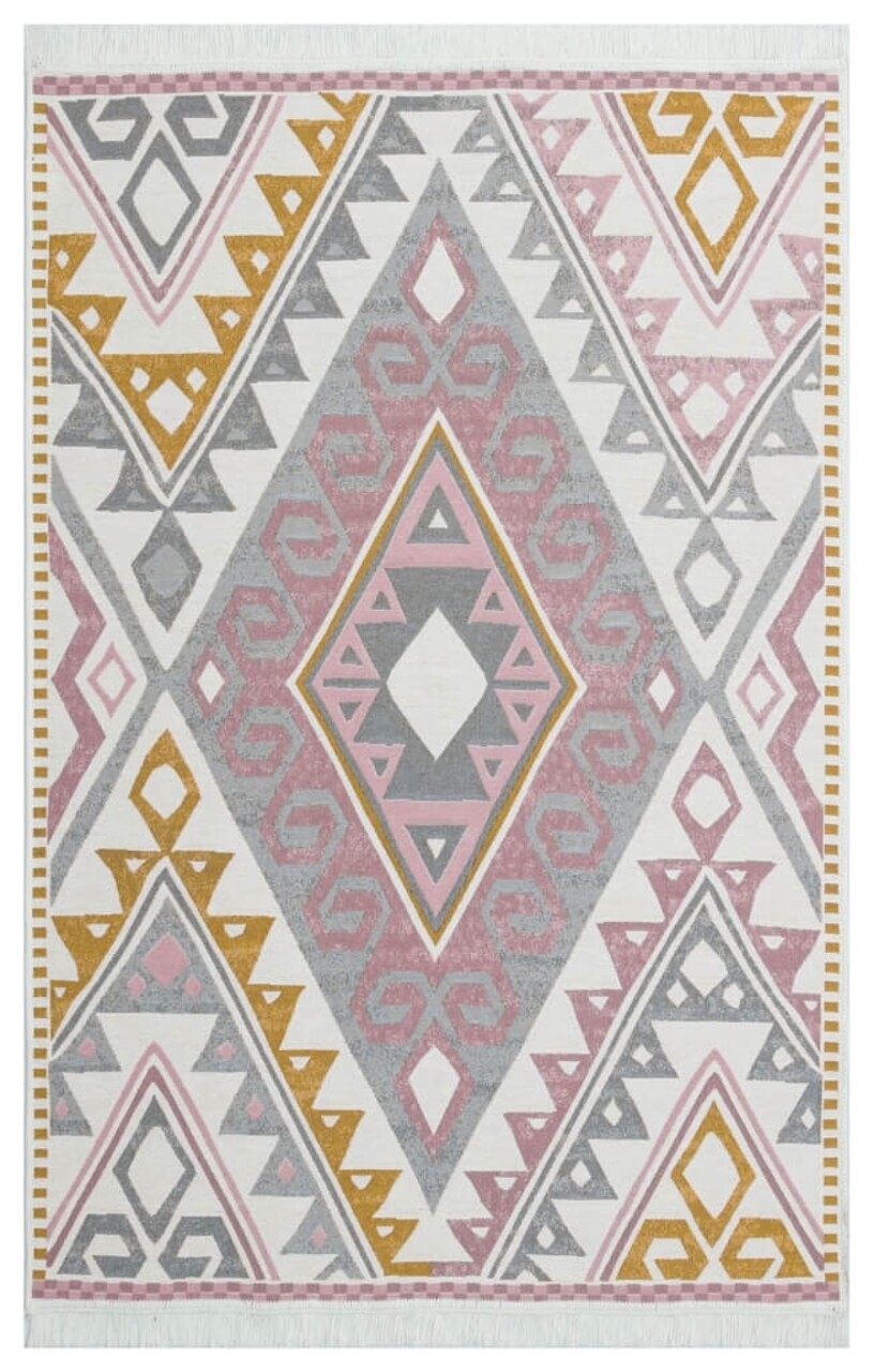 Kilim Szőnyeg 2 Oldallal, Arya 08 Pink / Yellow, Baketo, 100% újrahasznosított Pamut, 80x150 Cm