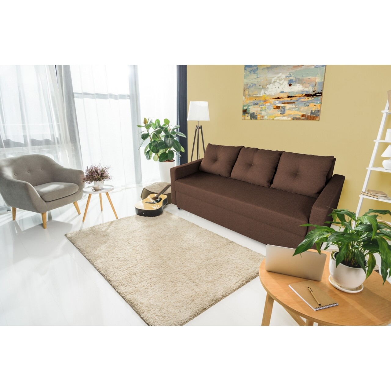 Bedora firenze kihúzható kanapé lux dark chocolate 218x85x85 cm + tárolóládával, barna