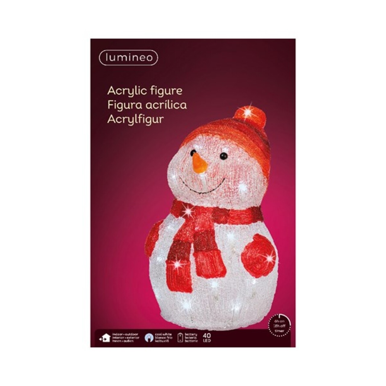 Decoratiune Luminoasa Snowman, Lumineo, 25x25x35 Cm, 40 LED-uri, Lumina Rece