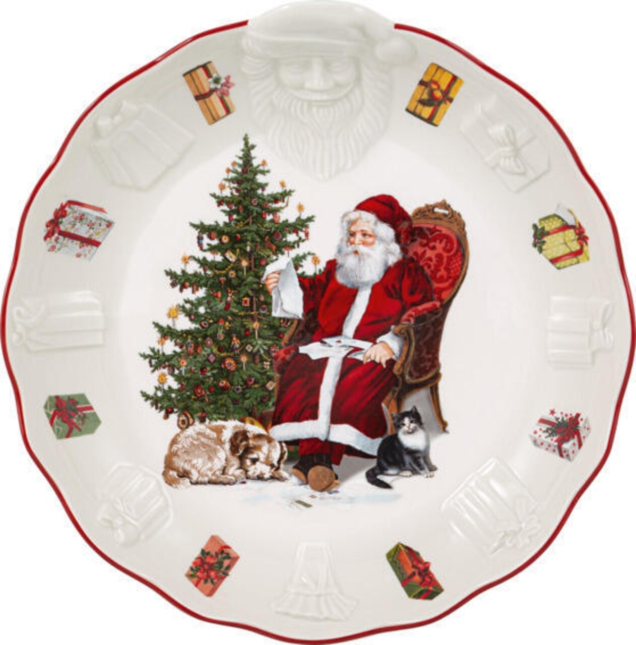 Tálalótál, Villeroy & Boch, Toy's Fantasy Santa Relief, 24 cm, prémium porcelán, kézzel festett