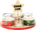 Xmas Star Szett harapnivalónak, 6 darabos, porcelán/fa, színes