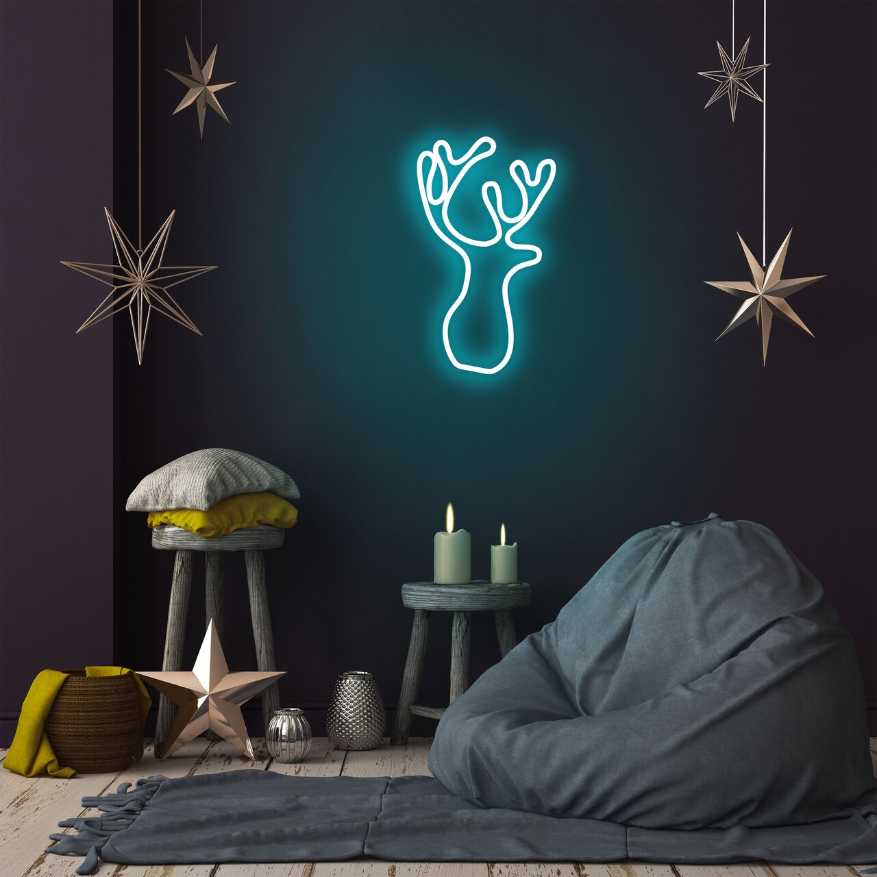 Deer fali lámpa, neon graph, 21x34x2 cm, kék