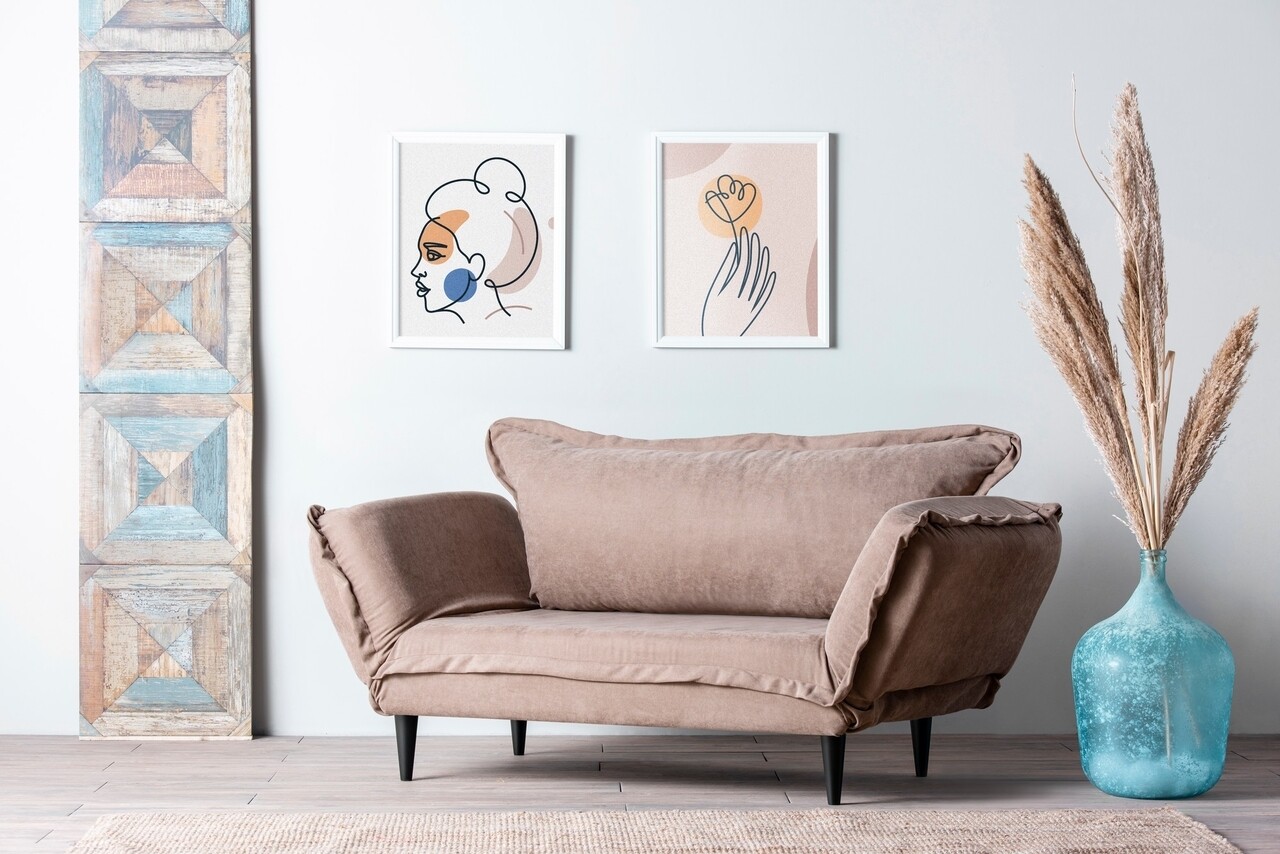 Vino Daybed Kihúzható kanapé, Futon, 3 személyes, 200x70 cm, fém, bézs