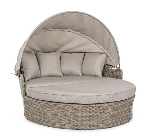 Siesta Daybed Nappali ágy napernyővel és párnával, Bizzotto, 168x168x145 cm, alumínium/fonott szintetikus szál, bézs