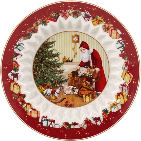 Tálalótál, Villeroy & Boch, Toy's Fantasy Santa ajándékok, 25 cm, prémium porcelán, kézzel festett