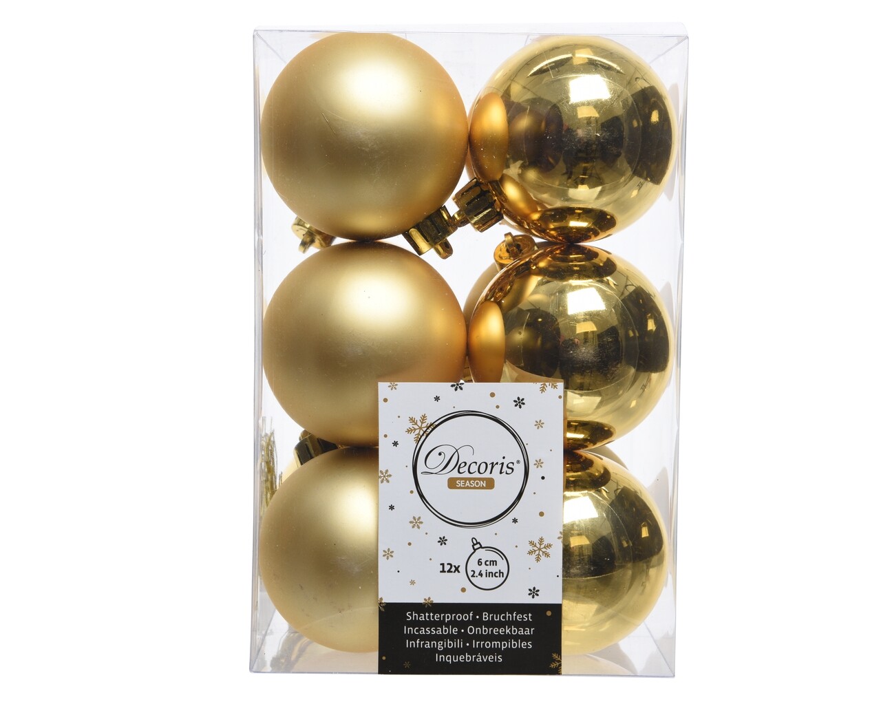 Doboz 12 vegyes gömbvel, Gold Mix, Decoris, Ø6 cm, műanyag, arany