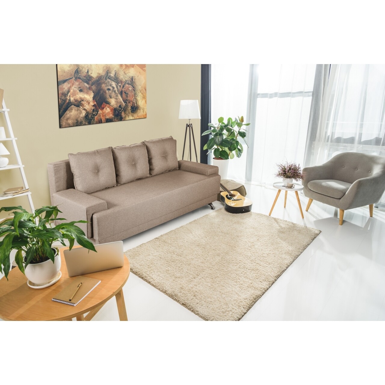 Bedora roma lux beige kanapéágy 205x90x86 cm + tárolódoboz, bézs