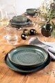 4 részes asztali szett, mint a Villeroy & Boch, kézműves szellő, prémium porcelán, szürke / kék