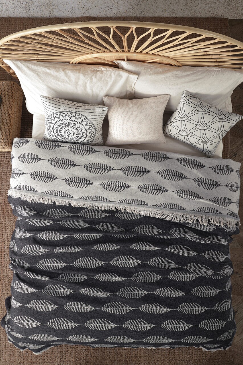 Double Pique Ágytakaró, 220x240 cm, 100% bumbac, Yaprak, Viaden, antracit