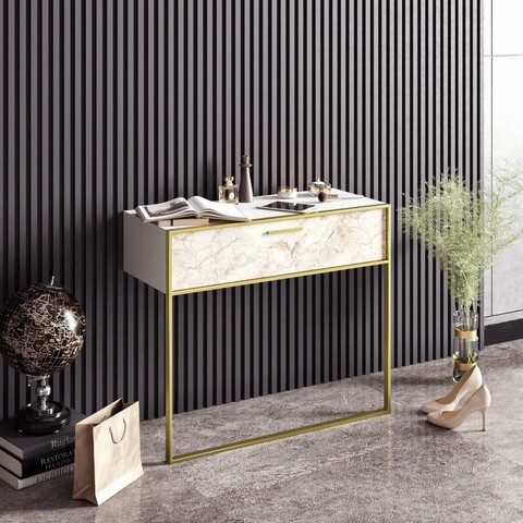 Polka Konzol, Zena Home, 90x38.5x76.8 cm, aranyszín/fehér
