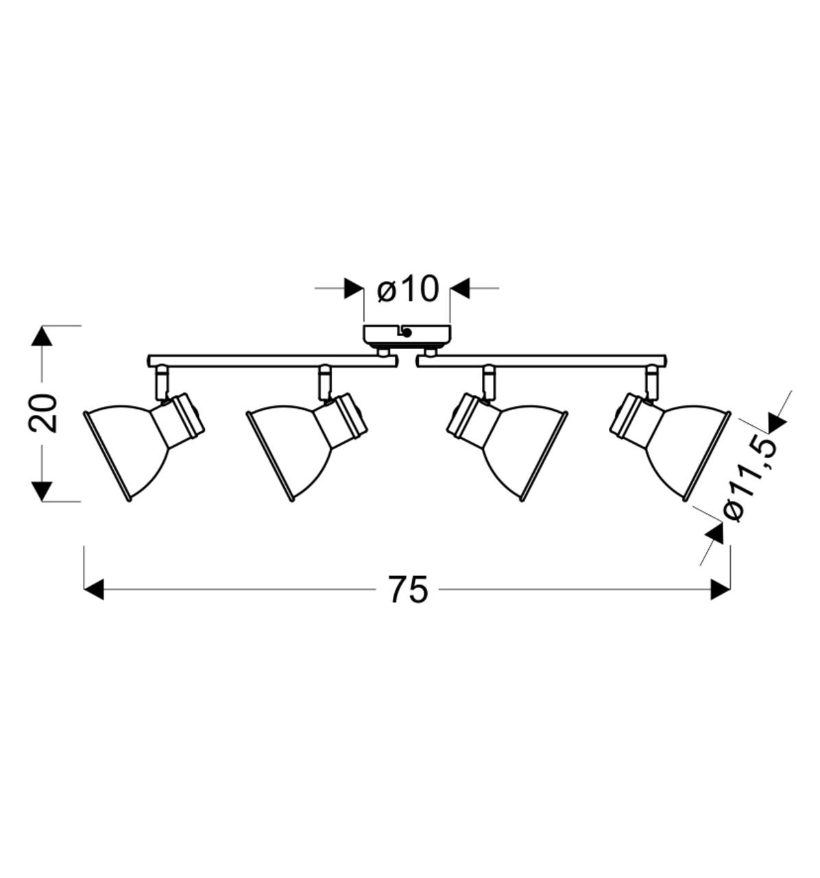 Zumba Csillár, Candellux, 71 X 23 Cm, 4 X E14, 40 W, Fehér / Fekete