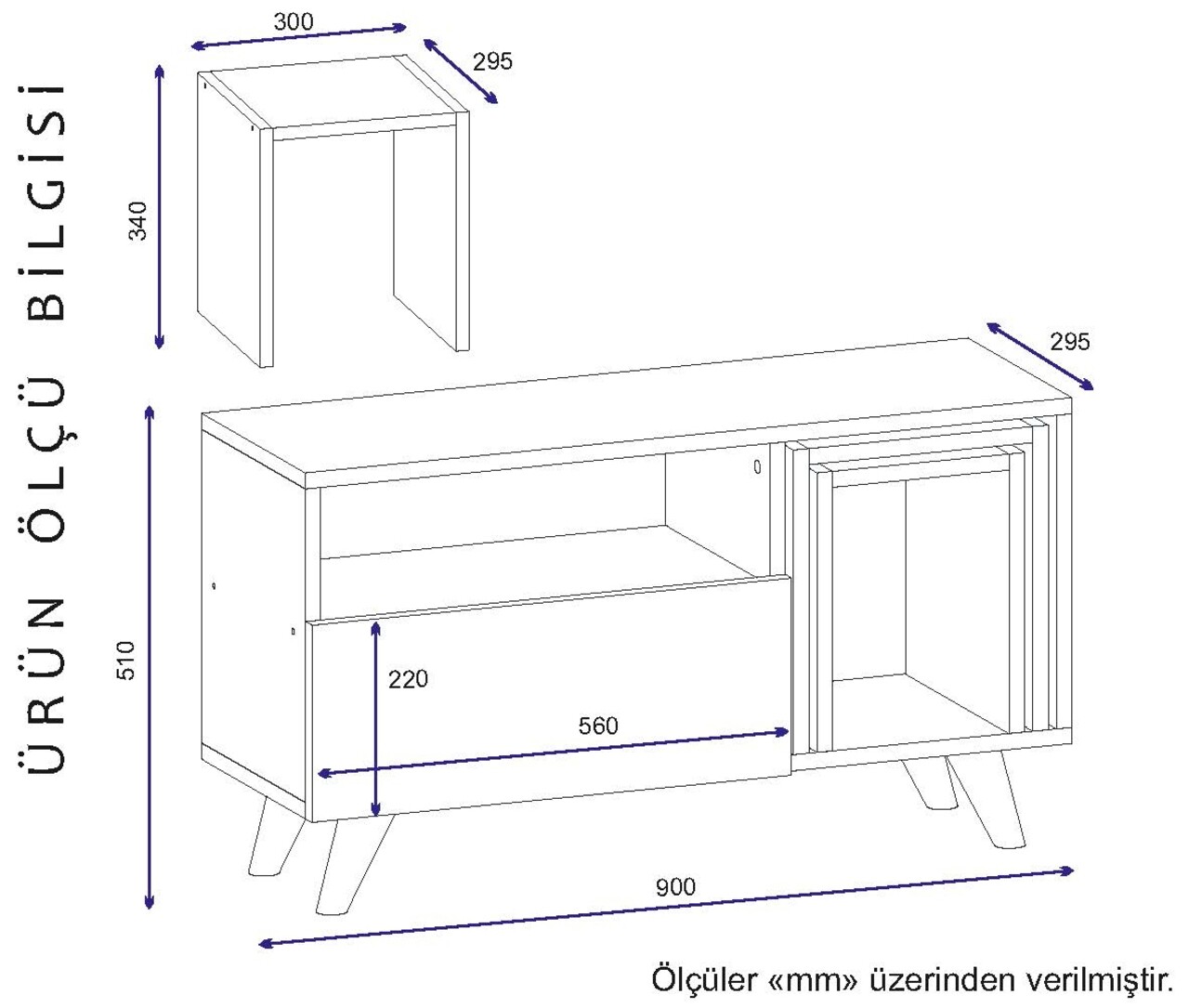 Novella K2 TV Komód Asztalkával, Furny Home, 90x29.5x51 Cm, Fehér/bézs