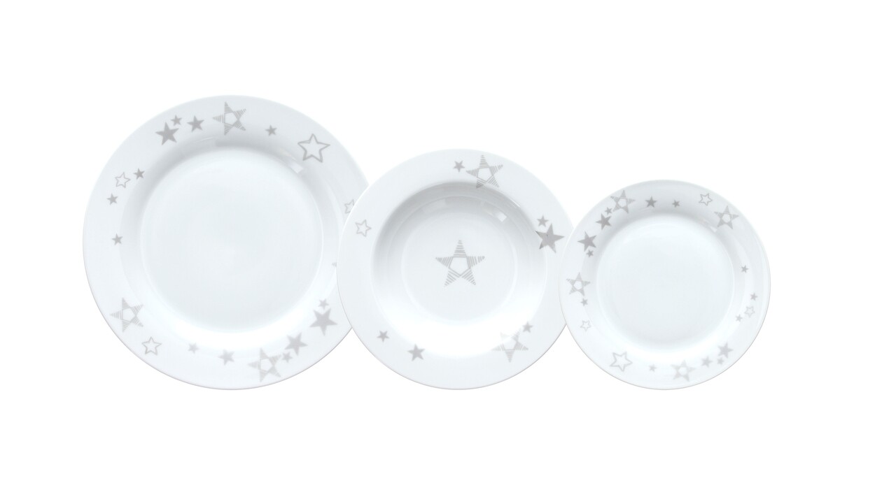 Evőeszköz, 18 db, Tognana, Olimpia Etoile Silver, porcelán, fehér