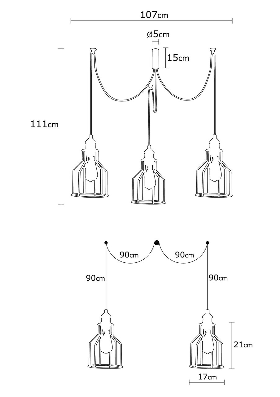 Alacati N-1090 Csillár, Noor, 107 X 111 Cm, 3 X E27, 100W, Fekete