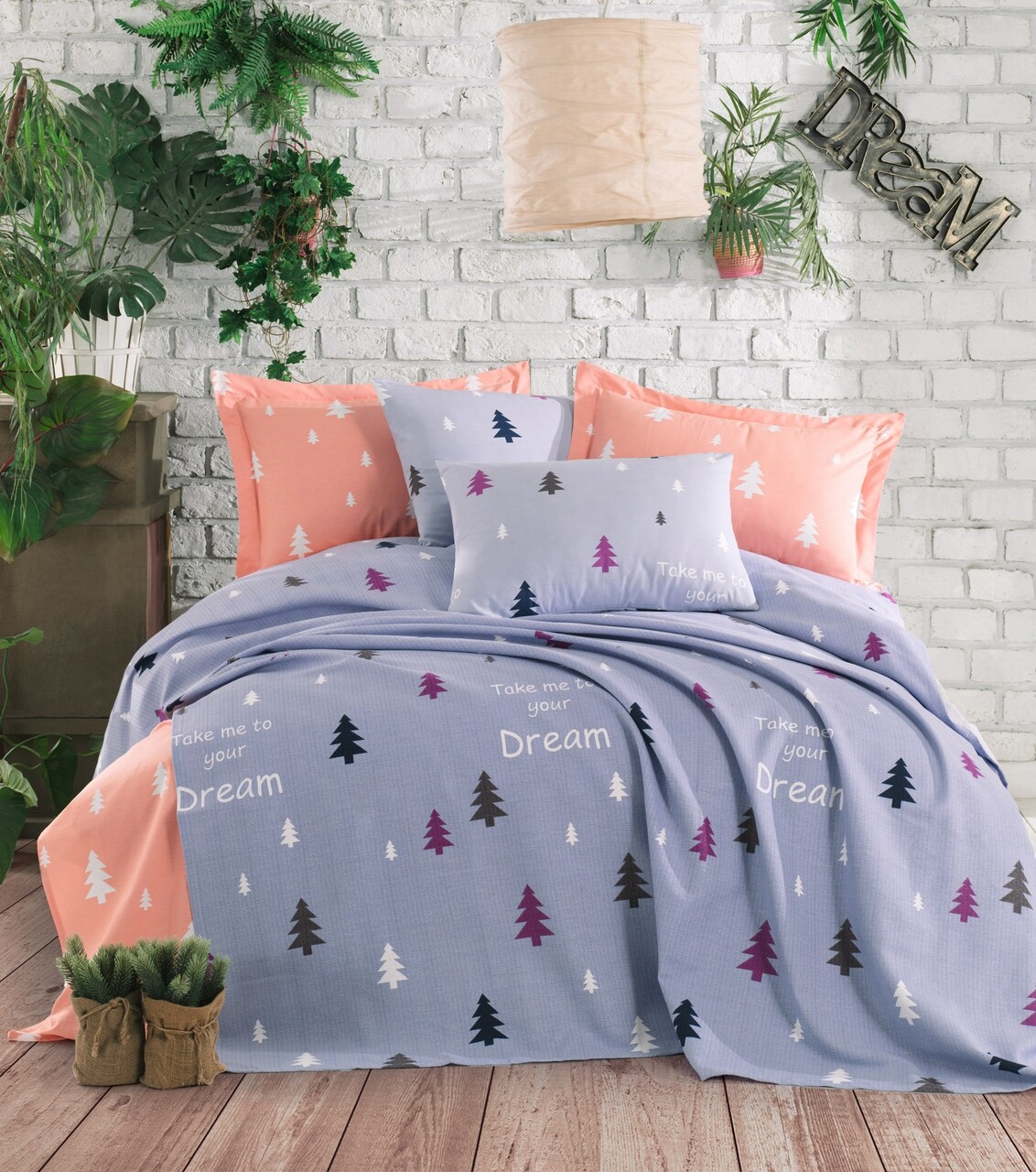 EnLora Home Kétszemélyes Ágynemű, pamut, kék