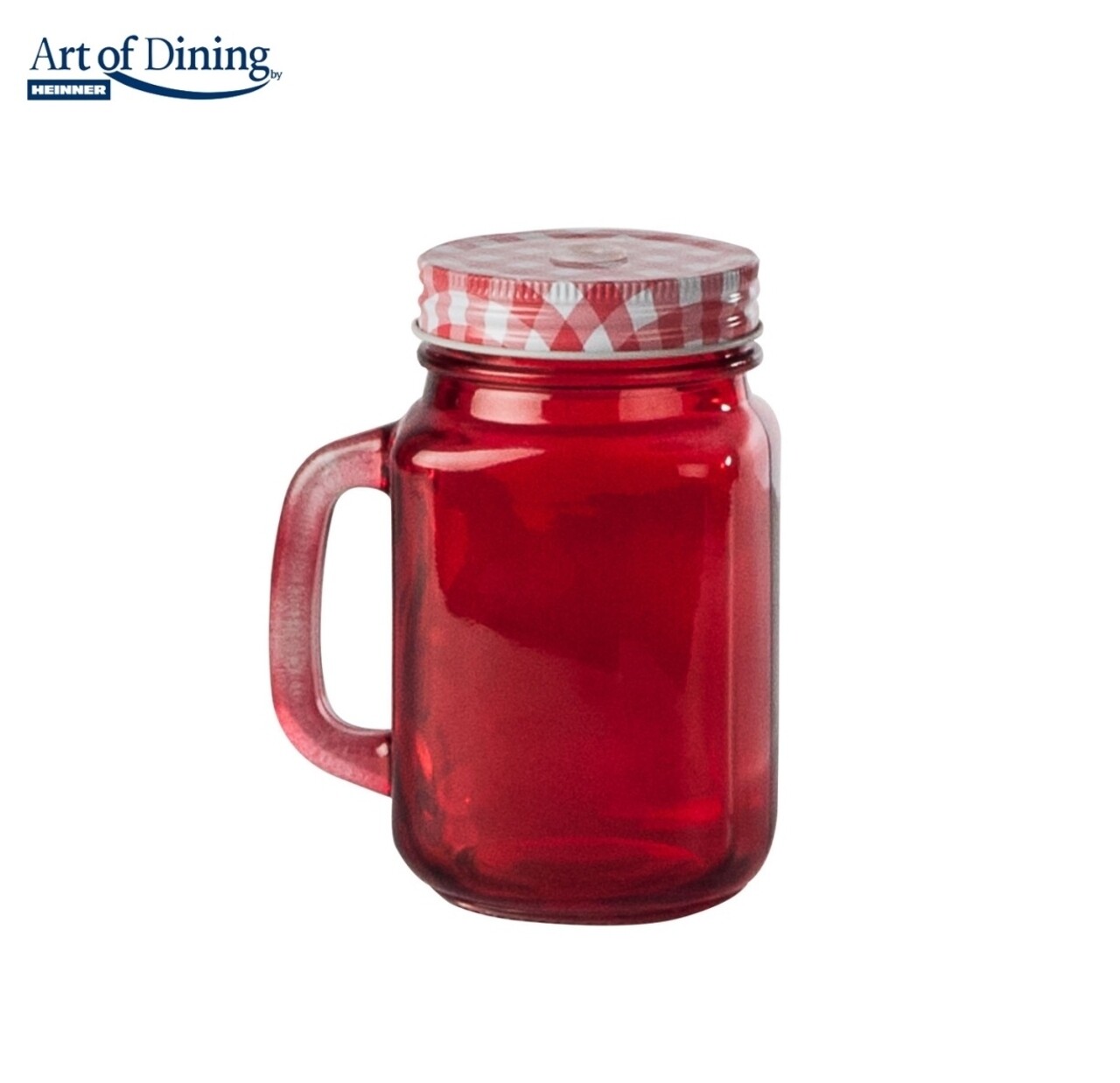 Red Befőttesüveg típusú söröskorsó fedővel, Heinner Home, 400 ml, üveg/fém, piros