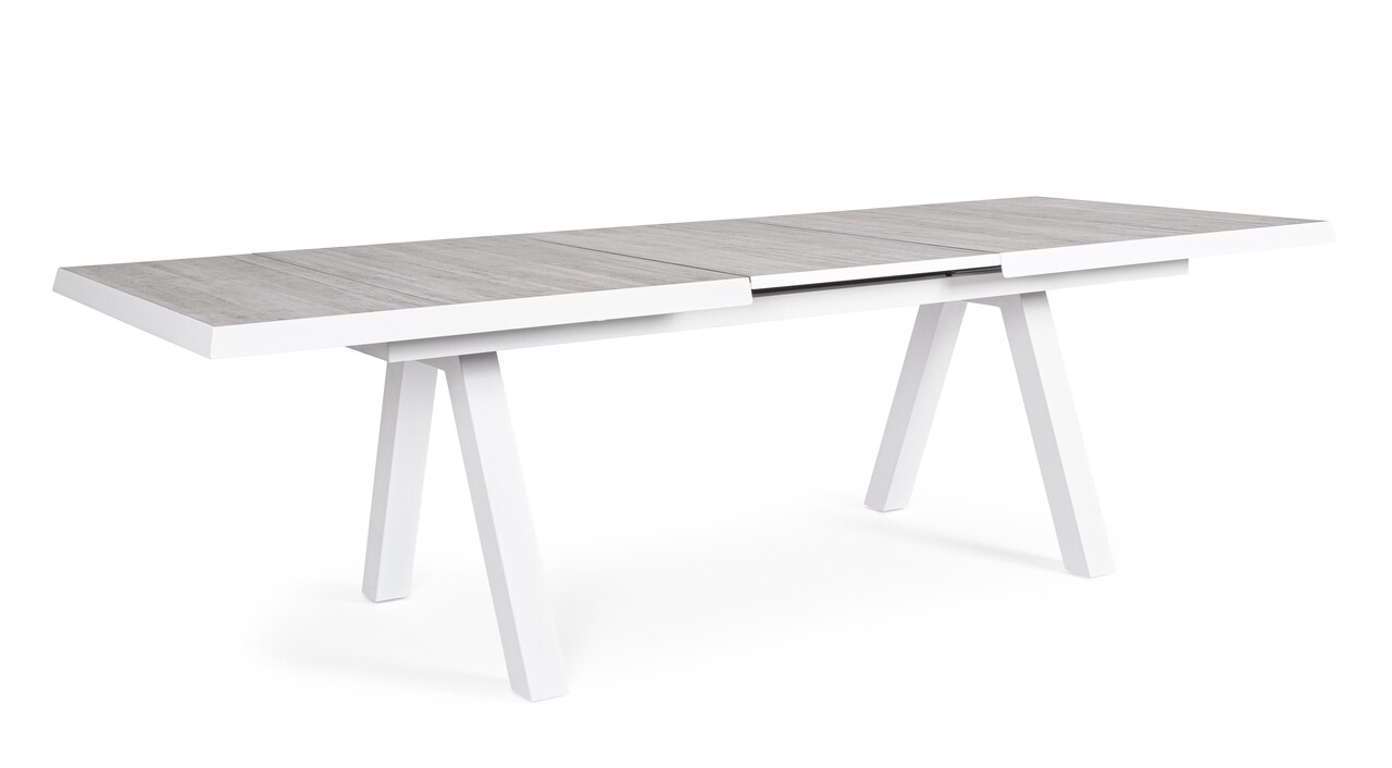 Krion kihúzható kerti asztal, bizzotto, 205-265 x 103 x 78 cm, alumínium/kerámia, fehér