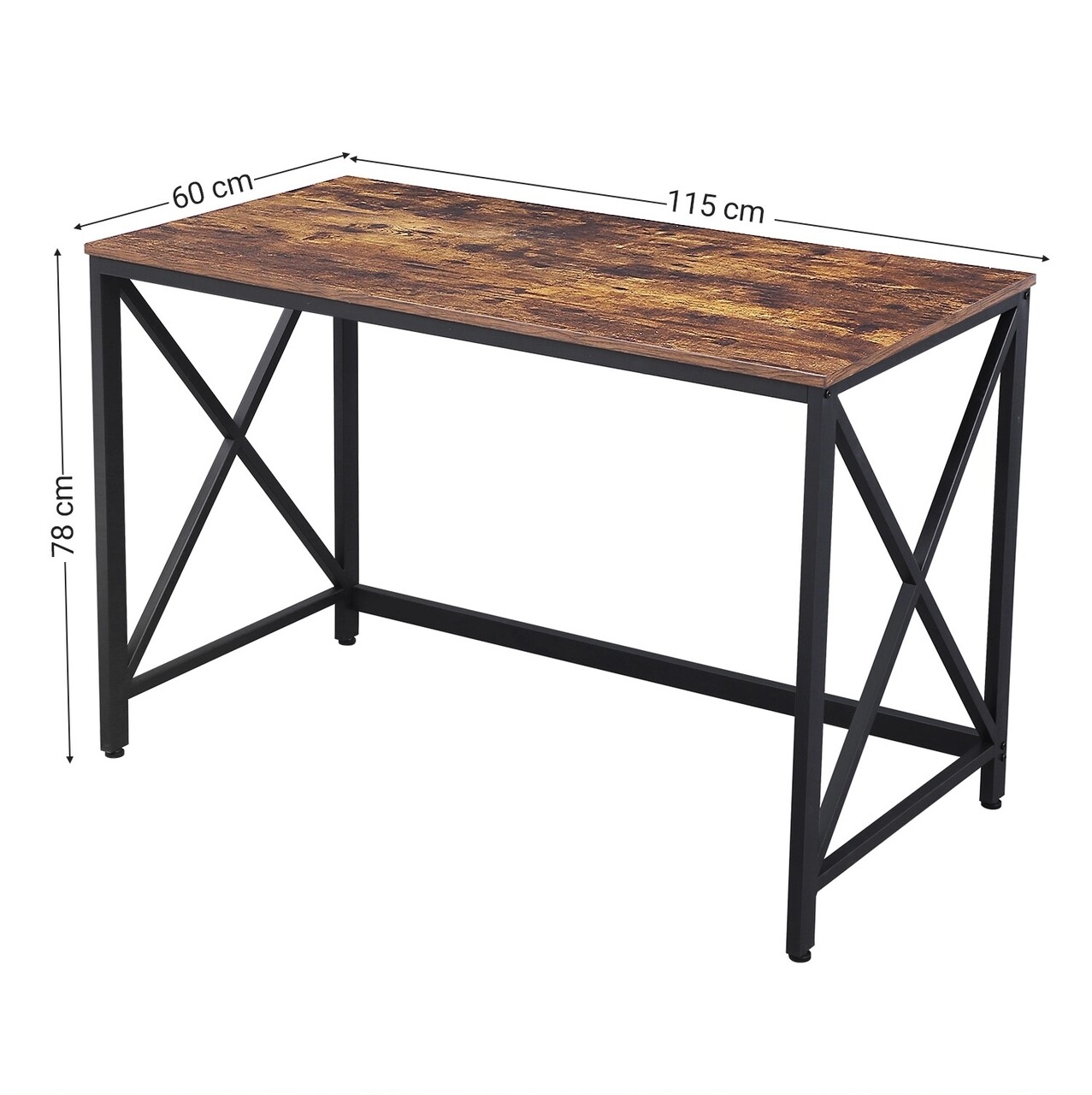 Egyszerű íróasztal, Vasagle, 115 X 60 X 76 Cm, PAL / Acél, Rusztikus Barna