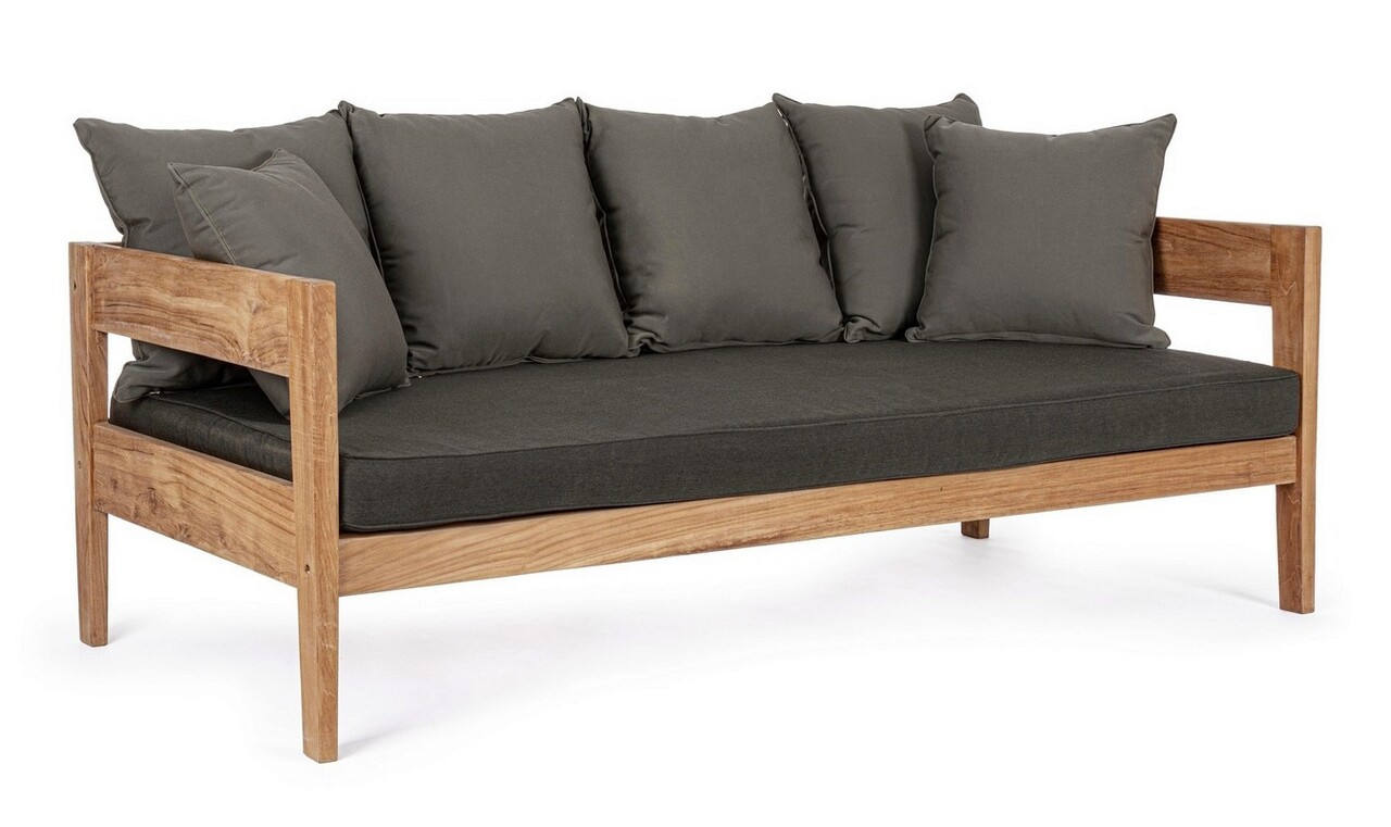 Kobo Terasz/kerti háromszemélyes kanapé, Bizzotto, 190 x 90 x 79 cm, Fsc bizonylattal rendelkező tíkfa/Arashi szövet, szénszürke
