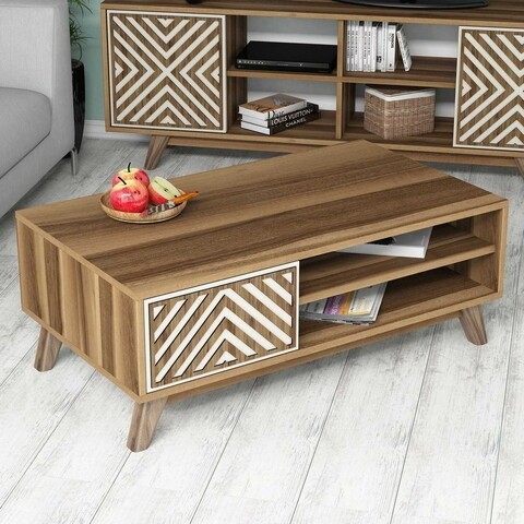 İnci Walnut Dohányzóasztal, Hommy Craft, 105x60x38,2 cm, mogyoró<br />krémszín