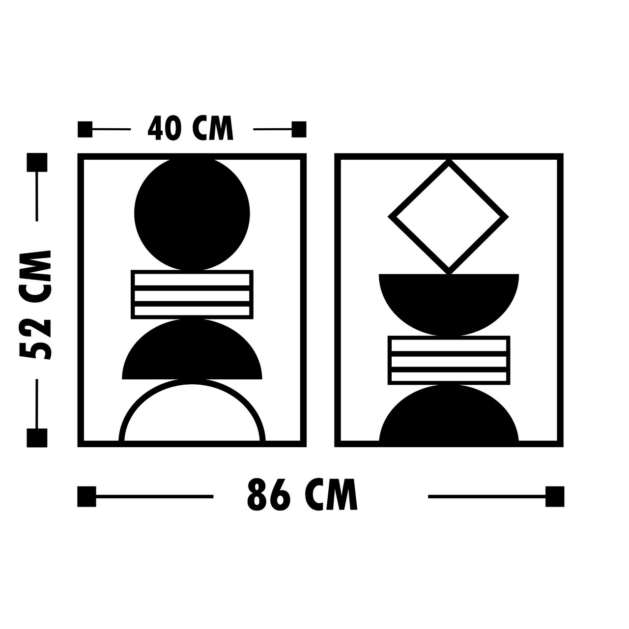 Geometrical 2 Db Fali Dekoráció, Tanelorn, 86x52 Cm, Fém