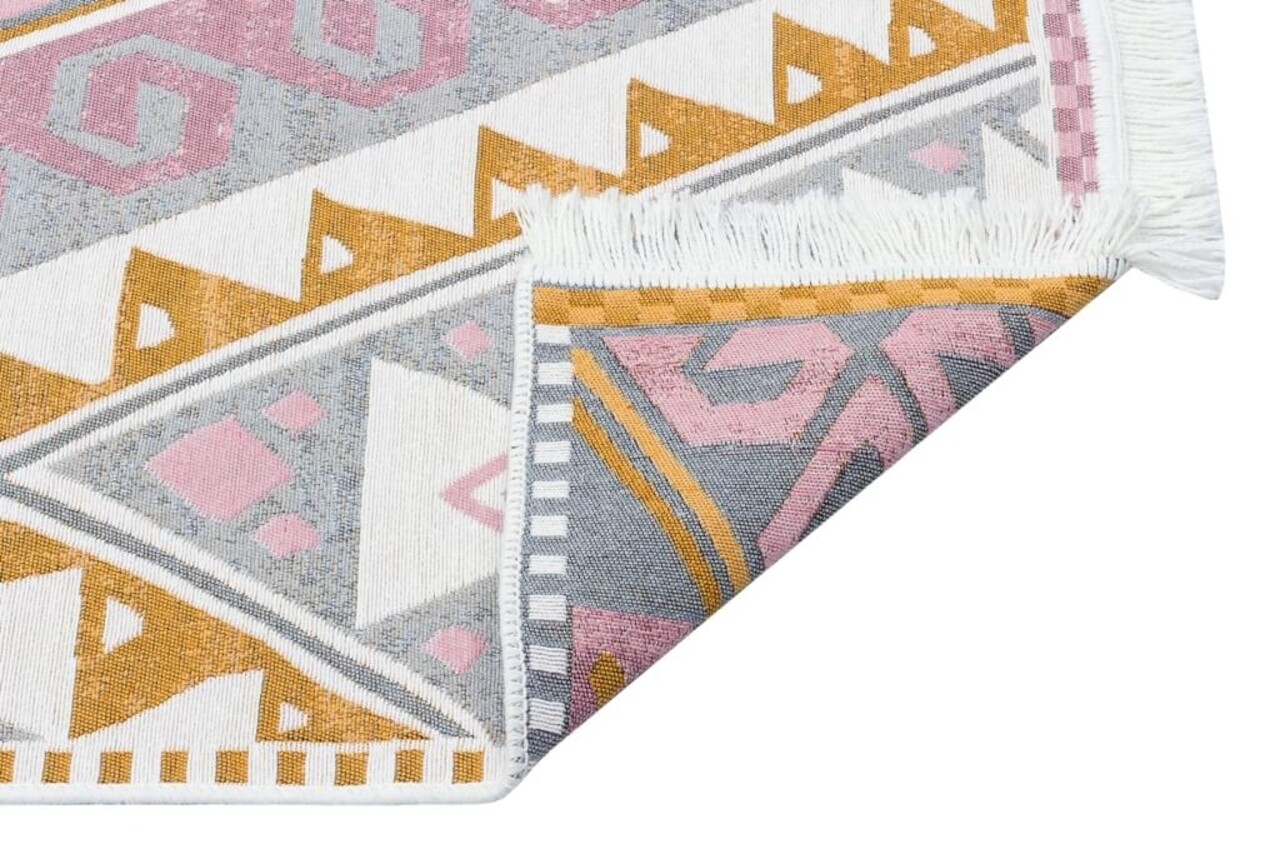 Kilim Szőnyeg 2 Oldallal, Arya 08 Pink / Yellow, Baketo, 100% újrahasznosított Pamut, 160x230 Cm