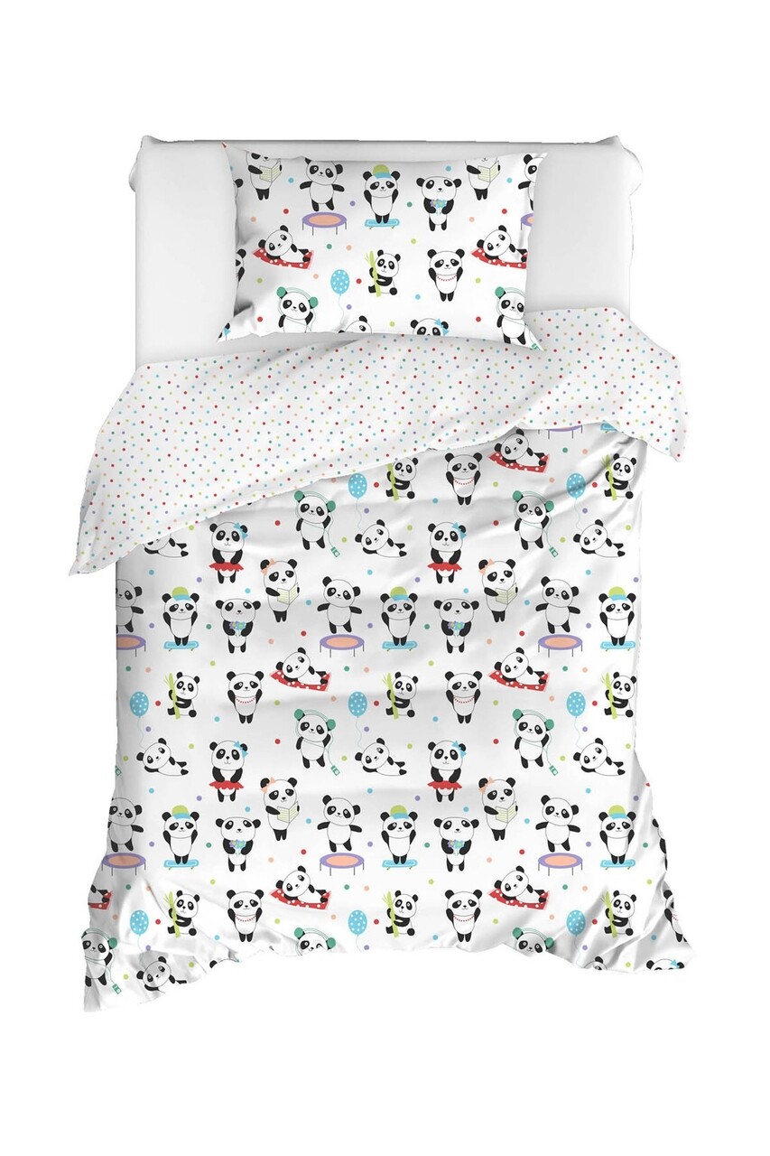 Love Pandas Egyszemélyes ágynemű, EnLora Home, 2 Db, Cotton Ranforce, Többszínű