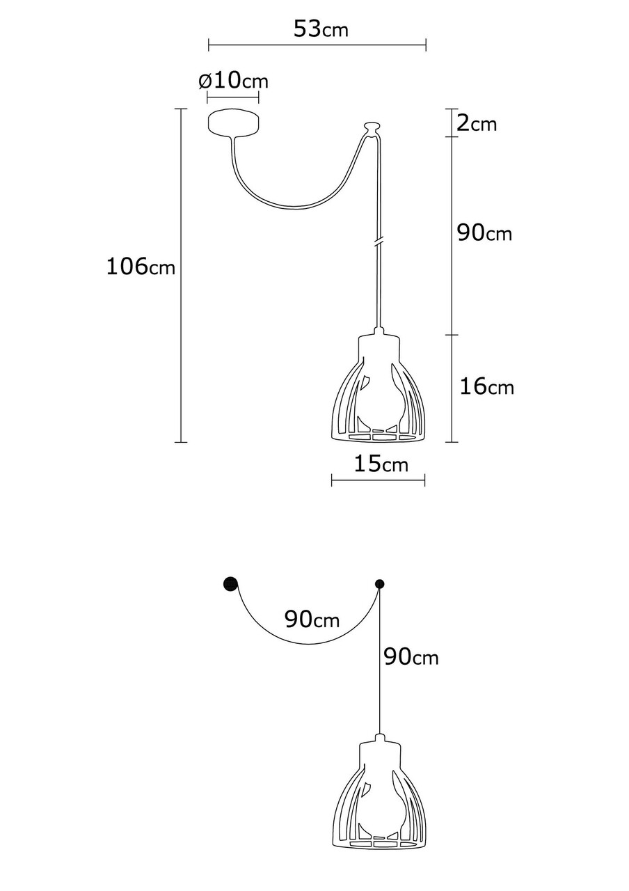 Kemah N-1235 Csillár, Noor, 53 X 106 Cm, 1 X E27, 100W, Fekete