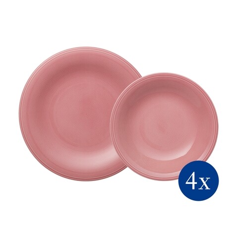 8 részes asztalkészlet, mint a Villeroy & Boch, Color Loop Rose, prémium porcelán, rózsaszín