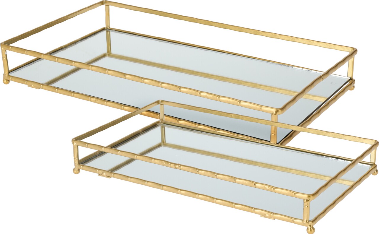 Mirror rectangular 2 db Szervírozó tálca, üveg/fém, aranyszín