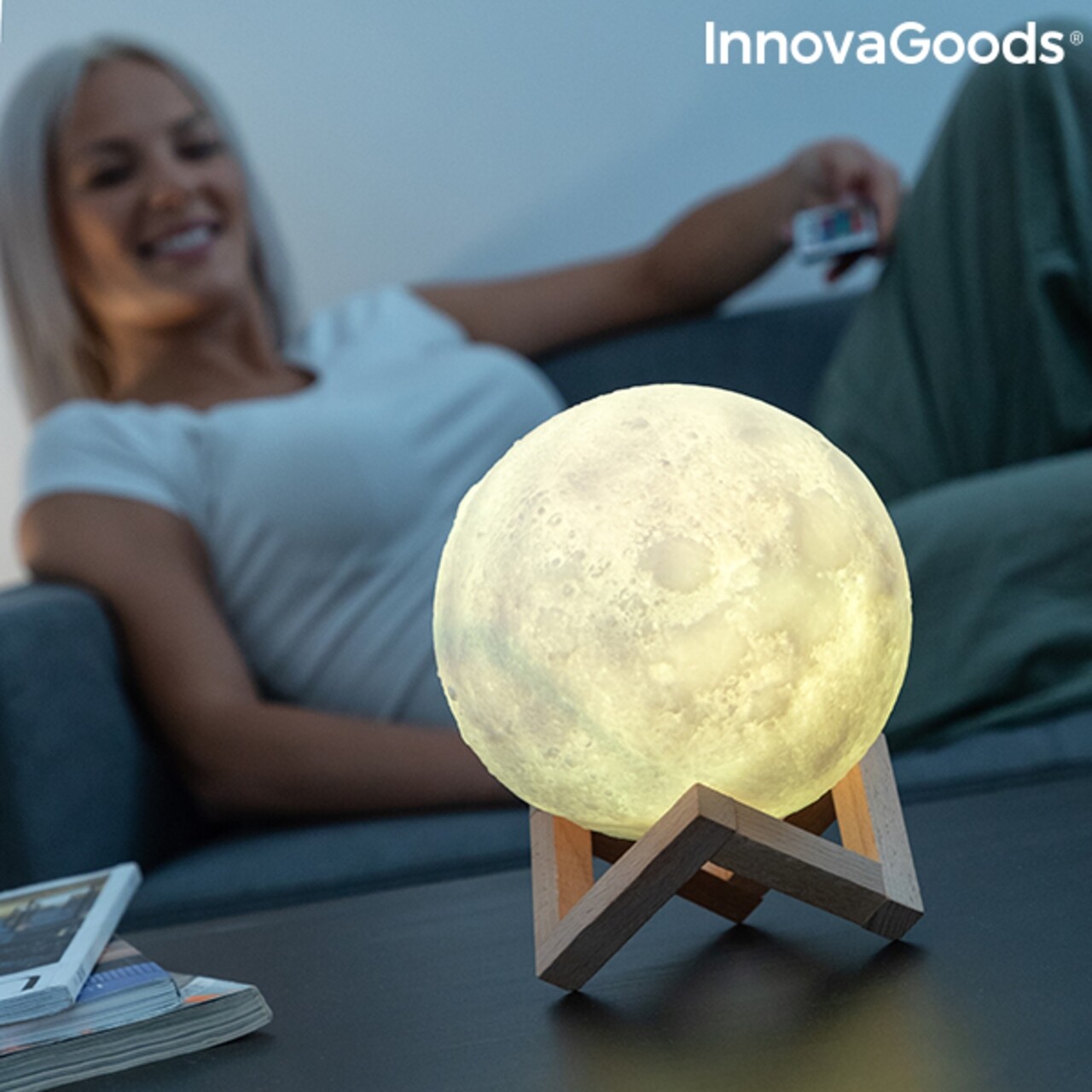 Luna Moondy Újratölthető lámpa LED-el InnovaGoods, 15x18x15 cm