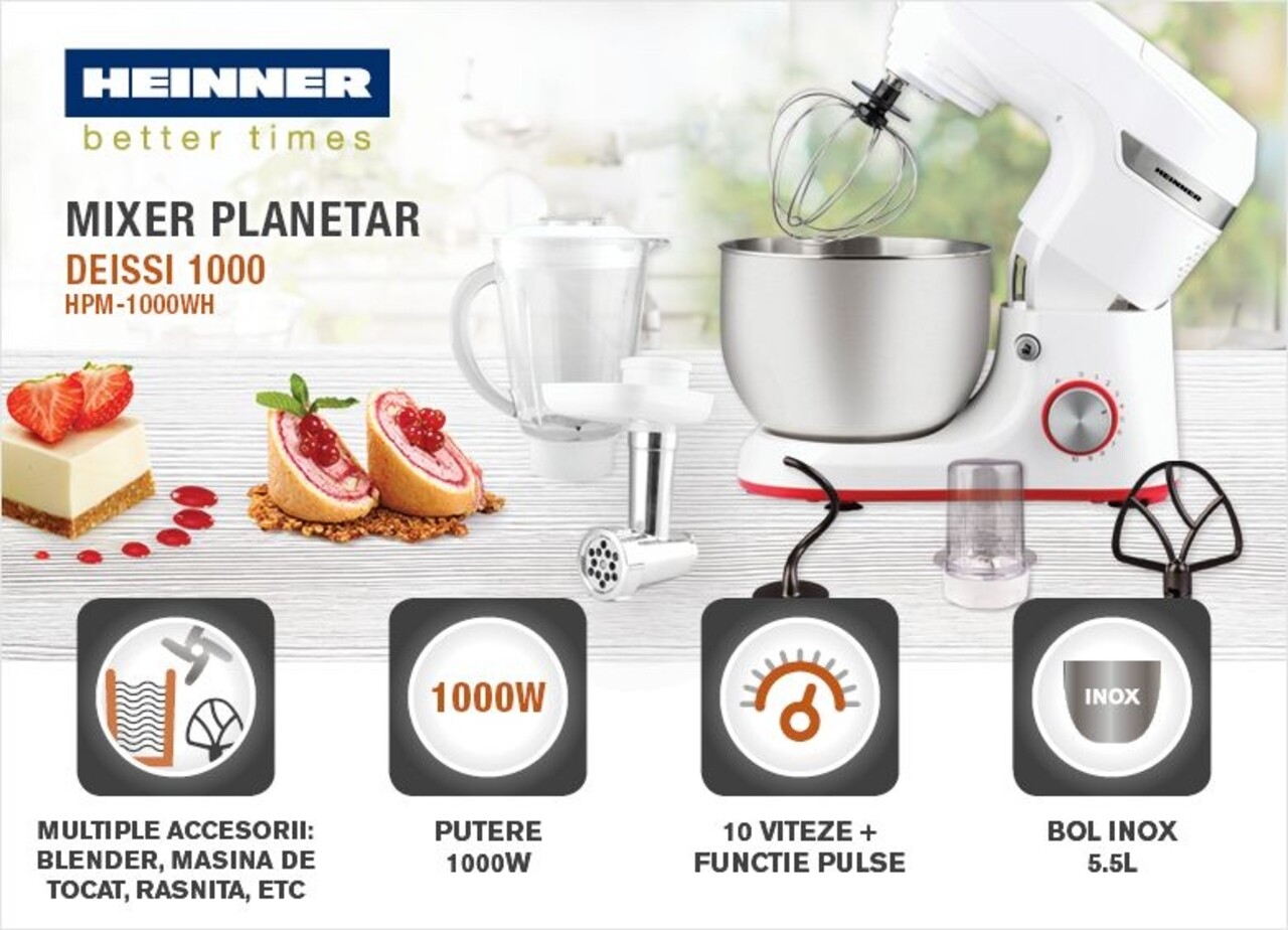 Heinner  Konyhai Robotgép, 1000 W, 10 Sebesség, Fehér