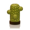Világító dekoráció kaktusz LED-ekkel, Versa, 14,6x16,7 cm, elemekkel, kerámia / fa